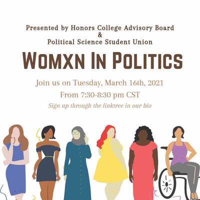 This image has a white background with all of the words in varying sizes and fonts. Some of the words are brown and some are orange explaining the details of the event. At the bottom, are images of diverse women wearing all different types of clothes.