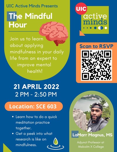 Blue and green flyer with information about event and picture of the speaker.