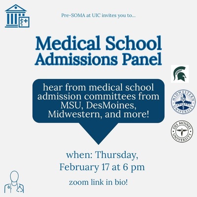 The background is white with blue text. There is a blue text bubble with white text. There are logos of Michigan State University, Midwestern University, & Des Moines University on the middle right side. There is a blue outline of a health care professional on the bottom left. There is a blue outline of a clinic on the top left