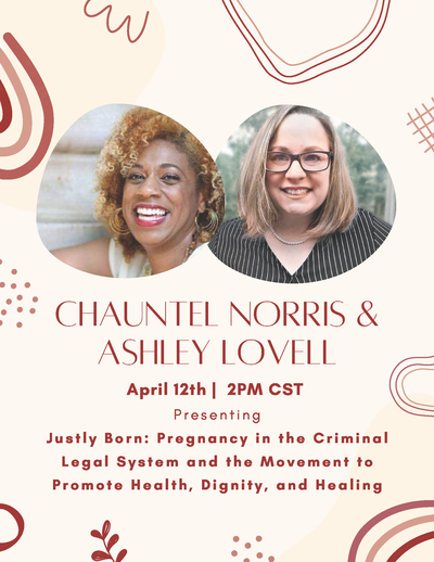 On a creamy background with red accent lines, rainbows, and flowers, there are two pictures of the speakers, Chauntel and Ashley. Below, is there name, the event time, and the title of their presentation.