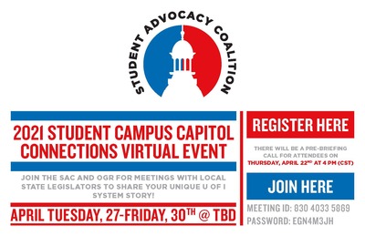 The image is the Student Advocacy Coalition logo, in red, white, and blue.