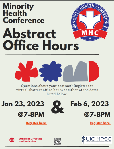 The background is gray, there is a giant red, white, and blue image in the upper right hand corner of the MHC logo. There are four shapes on the center of the flyer. The bottom half of the flyer has text describing the event and listing the dates and registration information.