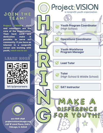 The background color is blue and white. Larger text are green, and smaller bullet point text are blue. There is a large QR code on the bottom left.