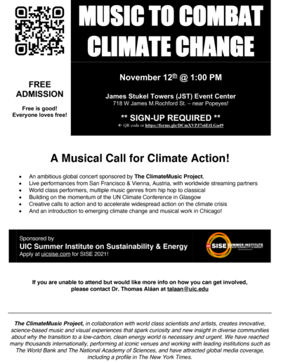There is a QR code at the top left and the UIC Summer Institute on Sustainability and Energy logo.