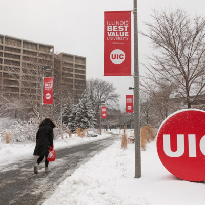 A winter scene outside UIC
