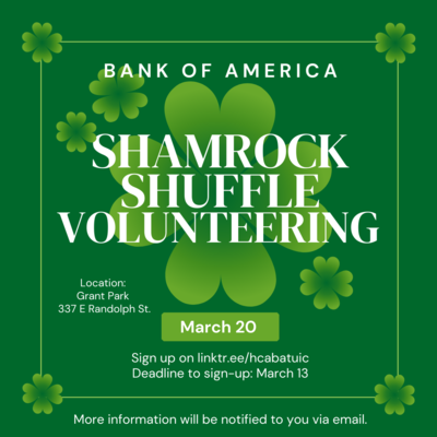 The background of the flyer is green with many four leaf clovers in each corner and in the middle. There's a light green line going around the flyer as a border. The title of the flyer is in white and is on top of a four leaf clover.