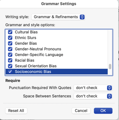 Word's diversity checker