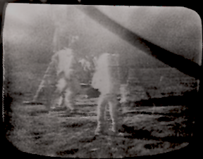 Screen shot of TV image of the Apollo XI moonwalk